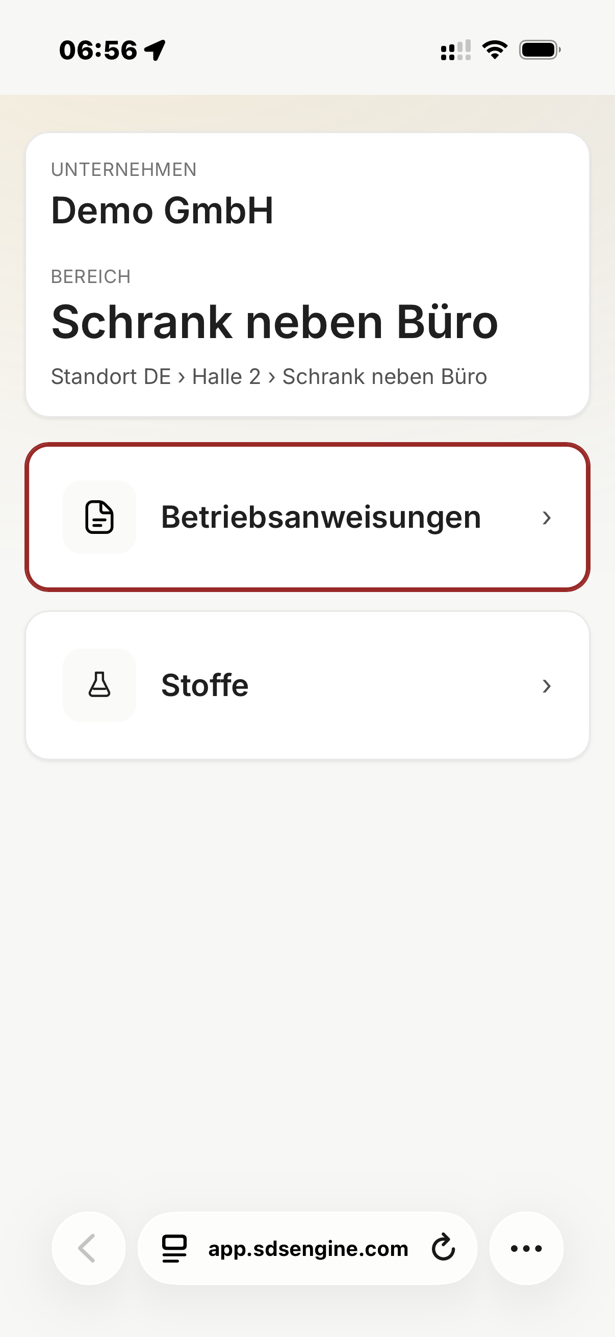 Bereichsansicht auf dem Handy nach dem Scannen